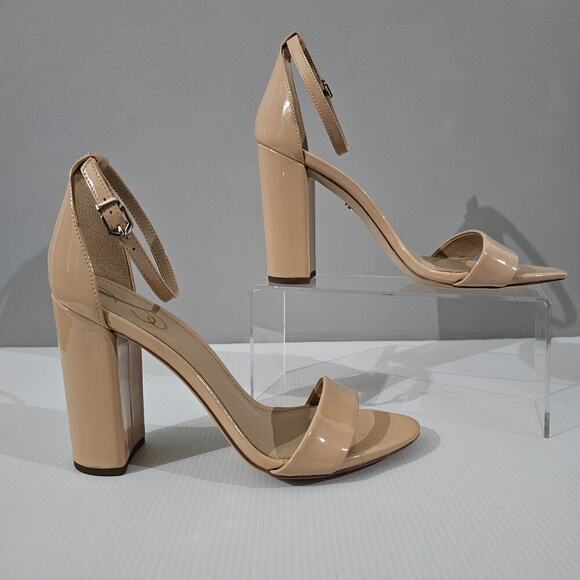 NEW Sam Edelman Yaro Block Heel Sandal Beige Blush Patent Size 10 WIDE WIDTH - Picture 3 of 14